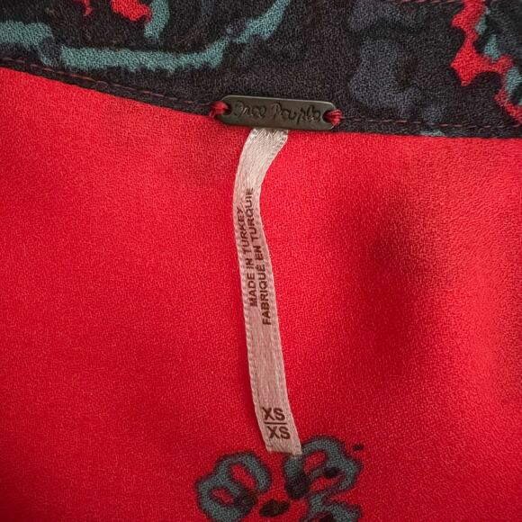 Free People | If Only You Knew Red Floral Slit Flowy Boho Maxi Dress EUC XS - Picture 11 of 12